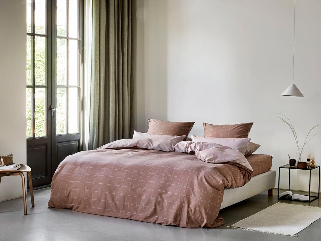 TENCEL™-Bettwäsche Doubleface Rose Check/Chambray 155x220 + 1/80x80